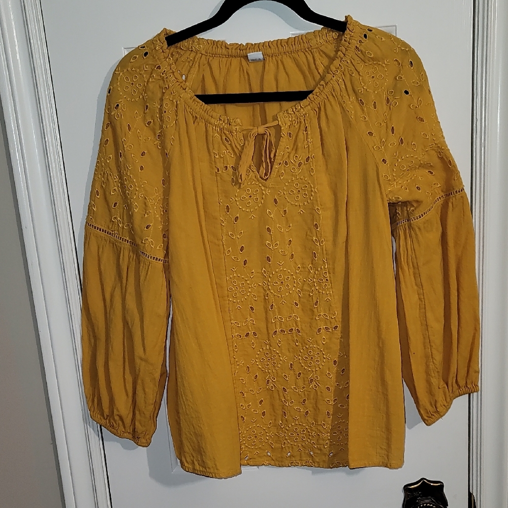 Old Navy Mustard Yellow Eyelet Blouse